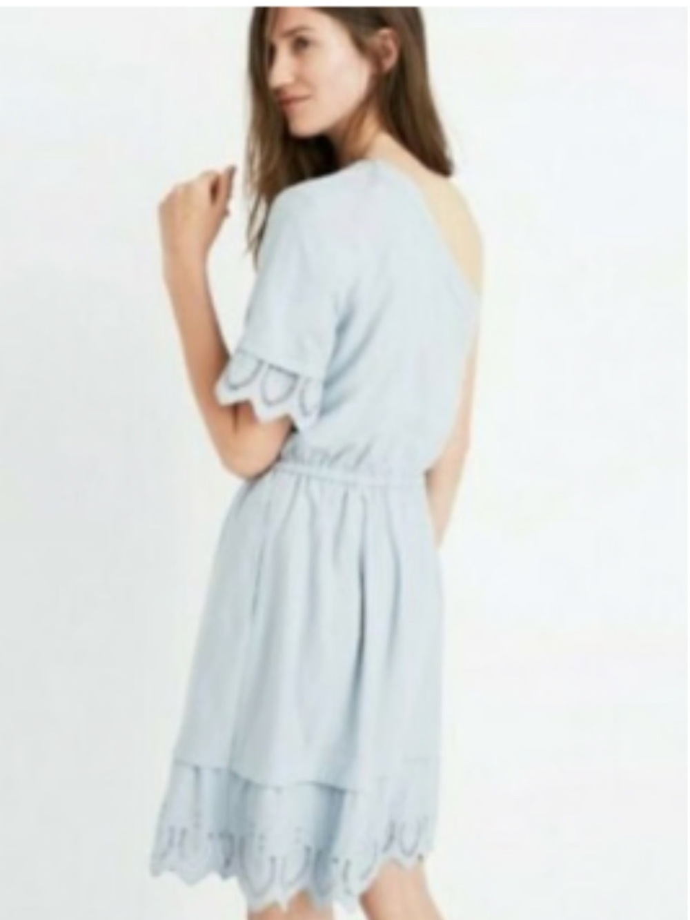 Madewell Silk Pale Blue Eyelet Tiered Dress